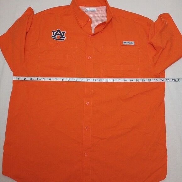 Columbia Men's Large Shirt Orange Auburn‎ Tigers Omni-Shade Button Up - Picture 5 of 10